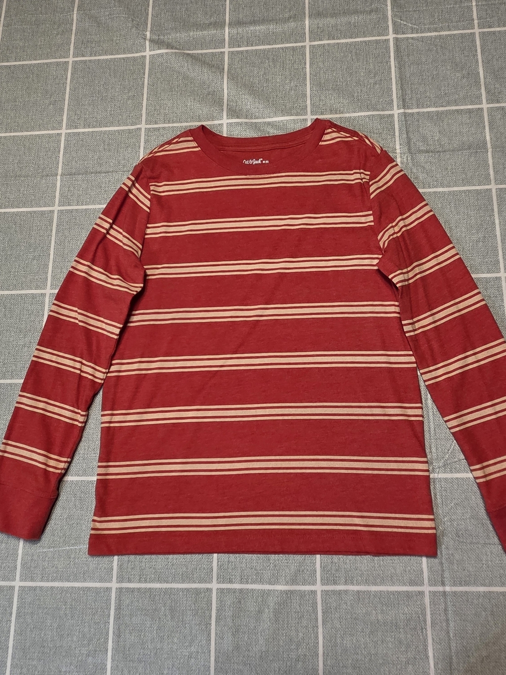 Cat & Jack Boys Red and Cream Striped Long-Sleeve Tee Size M (8)